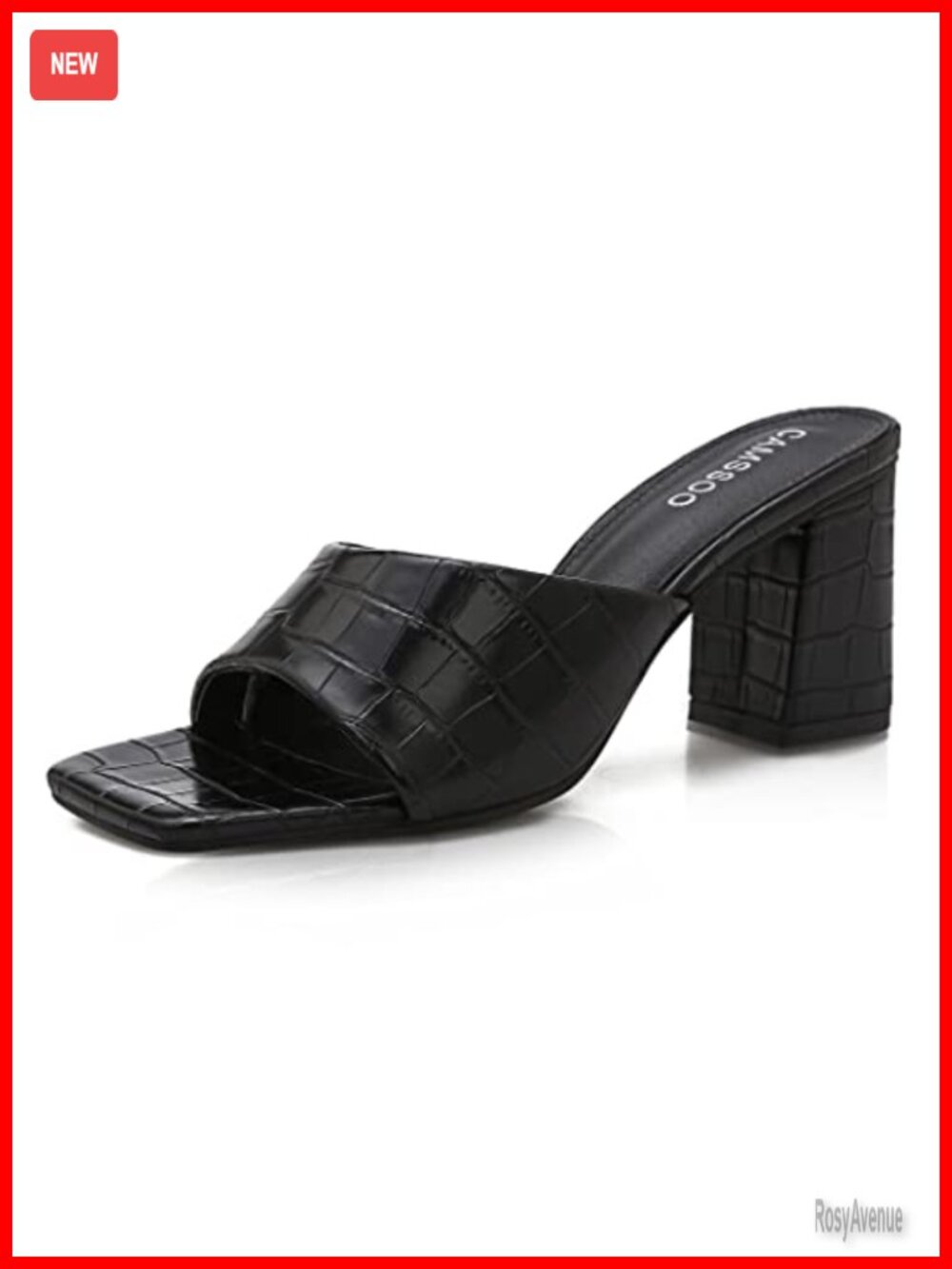 CAMSSOO Women's Croc Embossed Faux Leather Block Heel Mules Sandals